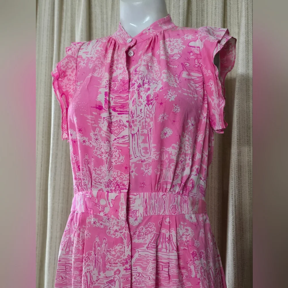 Lilly Pulitzer silk Palm Springs beach nudes swimmers story print dress - Picture 4 of 16